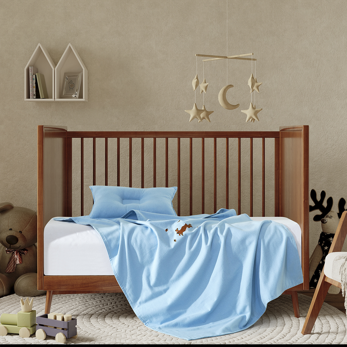 طقم لحاف مواليد قطعتين قطن ازرق طقم لحاف مواليد قطعتين قطن ازرق