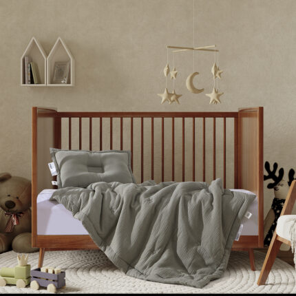 طقم لحاف مواليد قطعتين قطن أخضر