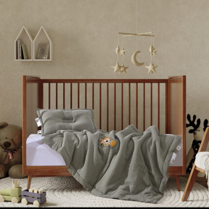 طقم لحاف مواليد قطعتين قطن لون أخضر