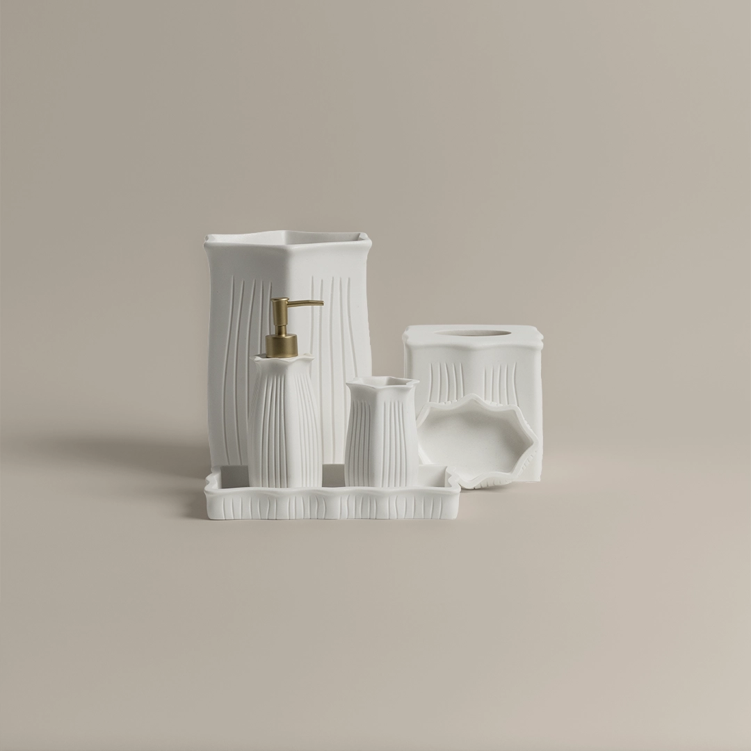 طقم اكسسوار حمام بولي ٦ قطع لون أبيض طقم اكسسوار حمام بولي ٦ قطع لون أبيض